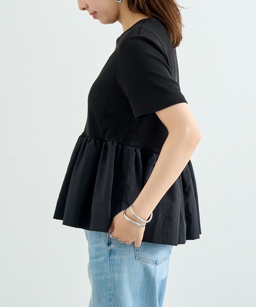 MAISON BREEZE reveur(メゾンブリーズレヴール)の「【MAISON BREEZE reveur】ナイロンペプラムテレコプルオーバー trc(Tシャツ/カットソー・レディース・ブラック/オフホワイト・FREE)」の6枚目の写真