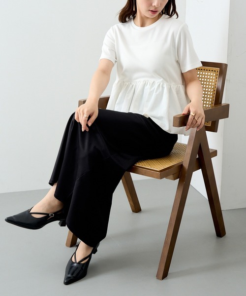 MAISON BREEZE reveur(メゾンブリーズレヴール)の「【MAISON BREEZE reveur】ナイロンペプラムテレコプルオーバー trc(Tシャツ/カットソー・レディース・ブラック/オフホワイト・FREE)」の15枚目の写真
