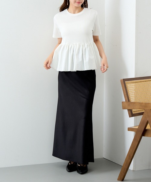 MAISON BREEZE reveur(メゾンブリーズレヴール)の「【MAISON BREEZE reveur】ナイロンペプラムテレコプルオーバー trc(Tシャツ/カットソー・レディース・ブラック/オフホワイト・FREE)」の14枚目の写真