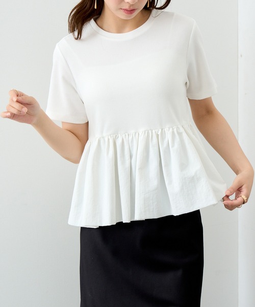 MAISON BREEZE reveur(メゾンブリーズレヴール)の「【MAISON BREEZE reveur】ナイロンペプラムテレコプルオーバー trc(Tシャツ/カットソー・レディース・ブラック/オフホワイト・FREE)」の12枚目の写真