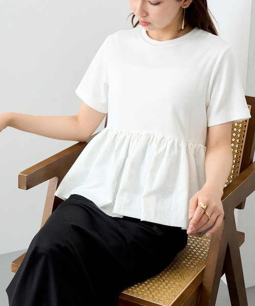 MAISON BREEZE reveur(メゾンブリーズレヴール)の「【MAISON BREEZE reveur】ナイロンペプラムテレコプルオーバー trc(Tシャツ/カットソー・レディース・ブラック/オフホワイト・FREE)」の13枚目の写真