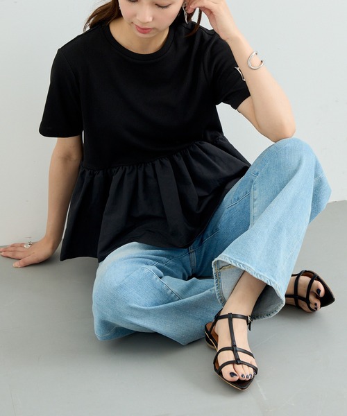 MAISON BREEZE reveur(メゾンブリーズレヴール)の「【MAISON BREEZE reveur】ナイロンペプラムテレコプルオーバー trc(Tシャツ/カットソー・レディース・ブラック/オフホワイト・FREE)」の3枚目の写真