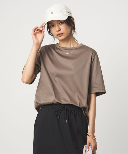 green label relaxing（グリーンレーベルリラクシング）の「ショートスリーブ Tシャツ 汗染み防止（Tシャツ/カットソー・レディース・モカ/オフホワイト/ダークブラウン/ブラック/ライトピンク・FREE）」の4枚目の写真