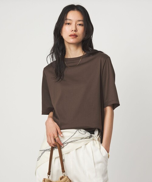 green label relaxing（グリーンレーベルリラクシング）の「ショートスリーブ Tシャツ 汗染み防止（Tシャツ/カットソー・レディース・モカ/オフホワイト/ダークブラウン/ブラック/ライトピンク・FREE）」の6枚目の写真