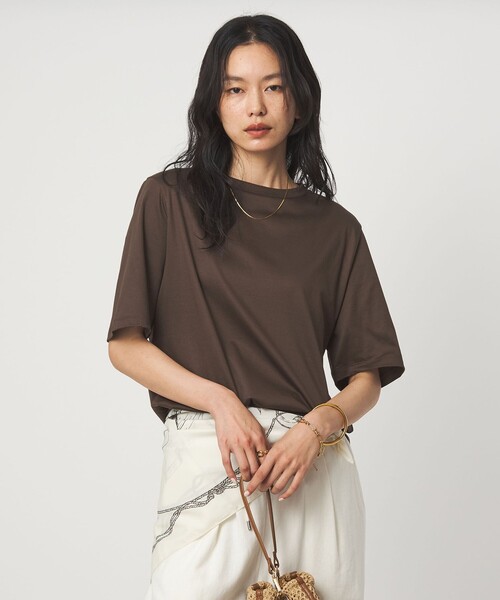 green label relaxing（グリーンレーベルリラクシング）の「ショートスリーブ Tシャツ 汗染み防止（Tシャツ/カットソー・レディース・モカ/オフホワイト/ダークブラウン/ブラック/ライトピンク・FREE）」の8枚目の写真