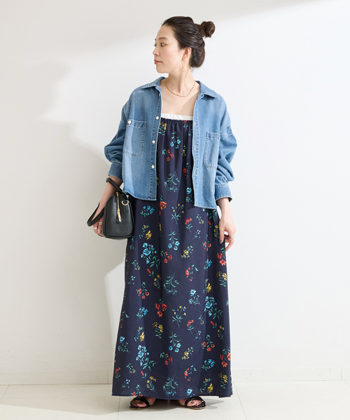 B.C STOCK（ベーセーストック）の「手洗い可 / ボタニカル柄ワンピース（ワンピース・レディース・スカイブルー/ネイビー/イエロー・FREE）」の4枚目の写真