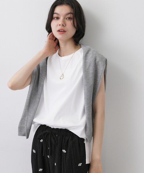 Dessin(デッサン)の「【接触冷感/UVカット】美光沢ノースリーブカットソー(Tシャツ/カットソー・レディース・ブラック/ホワイト系/レンガ/キャメル/グリーン/ブルー・02/01/03)」の8枚目の写真