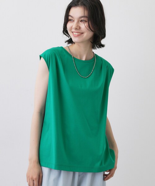 Dessin(デッサン)の「【接触冷感/UVカット】美光沢ノースリーブカットソー(Tシャツ/カットソー・レディース・ブラック/ホワイト系/レンガ/キャメル/グリーン/ブルー・02/01/03)」の15枚目の写真