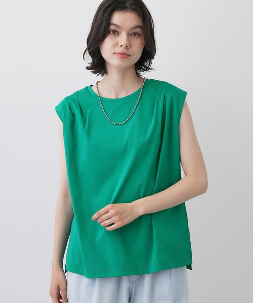 Dessin(デッサン)の「【接触冷感/UVカット】美光沢ノースリーブカットソー(Tシャツ/カットソー・レディース・ブラック/ホワイト系/レンガ/キャメル/グリーン/ブルー・02/01/03)」の16枚目の写真