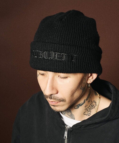 Subciety(サブサエティ)の「Wool beanie(ニットキャップ/ビーニー・メンズ・ブラック×ブラック/ブラック×ホワイト・FREE)」の2枚目の写真