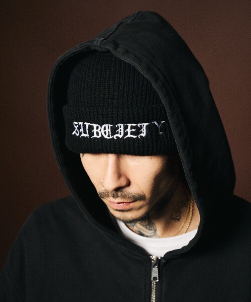 Subciety(サブサエティ)の「Wool beanie(ニットキャップ/ビーニー・メンズ・ブラック×ブラック/ブラック×ホワイト・FREE)」の4枚目の写真