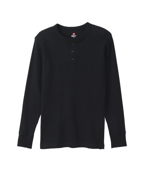 HANES（ヘインズ）の「Hanes/ヘインズ  BEEFY ヘンリーネックロングスリーブ（Tシャツ/カットソー・メンズ・ヘザーグレー/ブラック/ホワイト・XL/S/L/M）」の2枚目の写真
