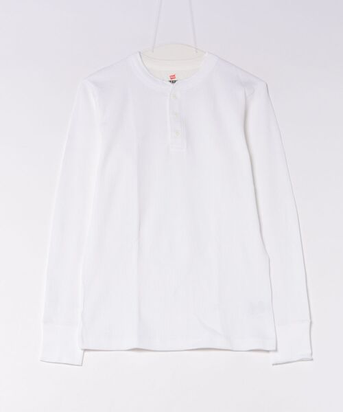HANES（ヘインズ）の「Hanes/ヘインズ  BEEFY ヘンリーネックロングスリーブ（Tシャツ/カットソー・メンズ・ヘザーグレー/ブラック/ホワイト・XL/S/L/M）」の13枚目の写真