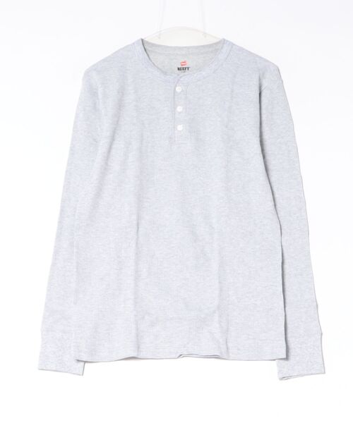 HANES（ヘインズ）の「Hanes/ヘインズ  BEEFY ヘンリーネックロングスリーブ（Tシャツ/カットソー・メンズ・ヘザーグレー/ブラック/ホワイト・XL/S/L/M）」の14枚目の写真