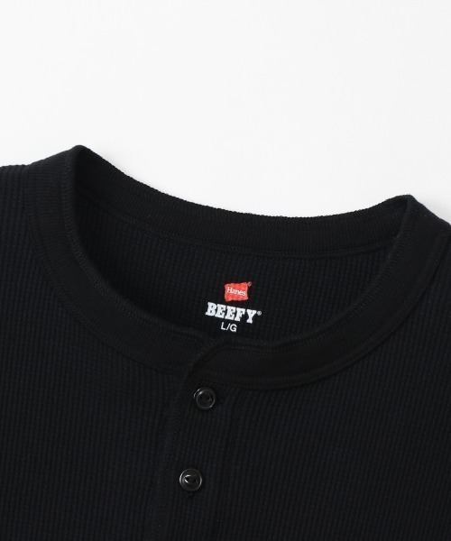 HANES（ヘインズ）の「Hanes/ヘインズ  BEEFY ヘンリーネックロングスリーブ（Tシャツ/カットソー・メンズ・ヘザーグレー/ブラック/ホワイト・XL/S/L/M）」の7枚目の写真