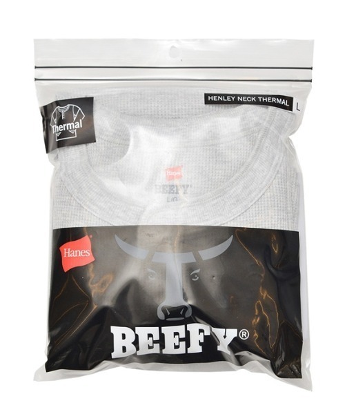 HANES（ヘインズ）の「Hanes/ヘインズ  BEEFY ヘンリーネックロングスリーブ（Tシャツ/カットソー・メンズ・ヘザーグレー/ブラック/ホワイト・XL/S/L/M）」の12枚目の写真