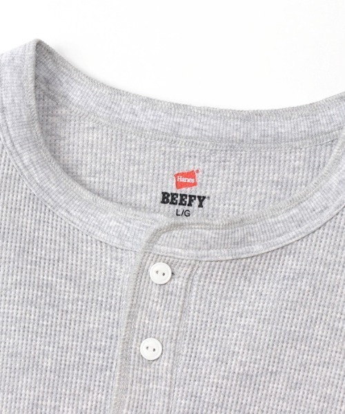 HANES（ヘインズ）の「Hanes/ヘインズ  BEEFY ヘンリーネックロングスリーブ（Tシャツ/カットソー・メンズ・ヘザーグレー/ブラック/ホワイト・XL/S/L/M）」の9枚目の写真