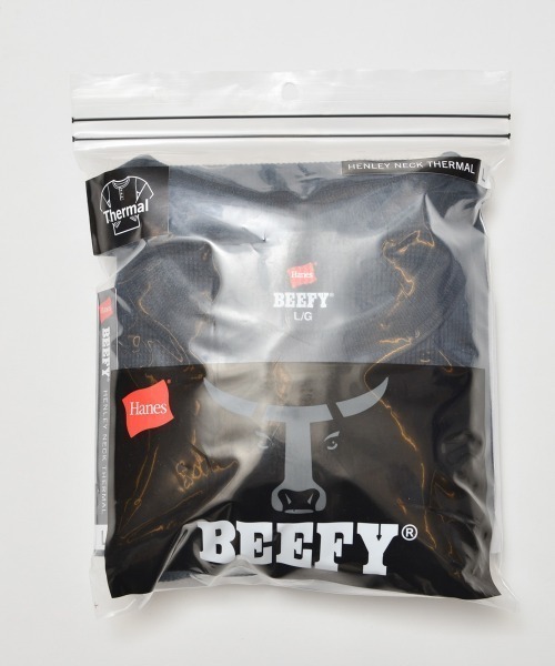 HANES（ヘインズ）の「Hanes/ヘインズ  BEEFY ヘンリーネックロングスリーブ（Tシャツ/カットソー・メンズ・ヘザーグレー/ブラック/ホワイト・XL/S/L/M）」の8枚目の写真