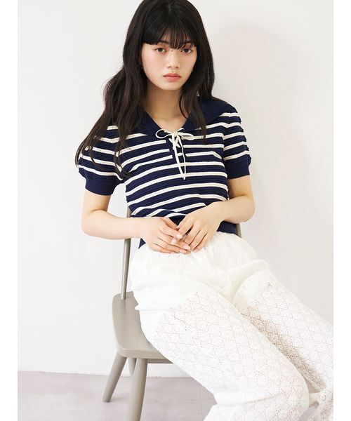 LILY BROWN(リリーブラウン)の「セーラーカラーニットトップス(ニット/セーター・レディース・ネイビー/レッド/ライトグレー・F)」の14枚目の写真
