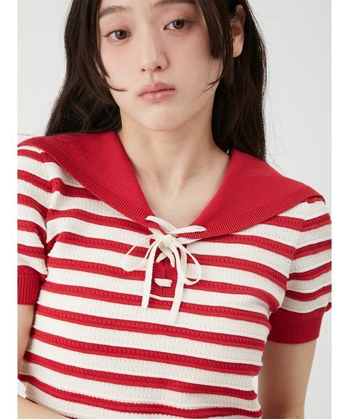 LILY BROWN(リリーブラウン)の「セーラーカラーニットトップス(ニット/セーター・レディース・ネイビー/レッド/ライトグレー・F)」の17枚目の写真