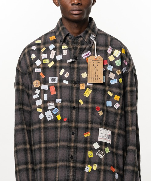 Maison MIHARA YASUHIRO(メゾンミハラヤスヒロ)の「Price Tag Sticker Printed Check Shirt(シャツ/ブラウス・メンズ・ブラウン/ブラック・44)」の11枚目の写真