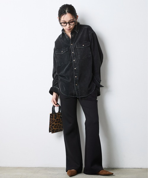 CHIC STYLE（シックスタイル）の「硫化染コーデュロイシャツ＜大きいサイズ有＞シックスタイル（シャツ/ブラウス・レディース・ブラック/モカ/ブルー・3L/LL/L/M/5L/4L）」の9枚目の写真