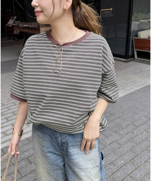 STAR&STRIPE(スターアンドストライプ)の「【STAR&STRIPE/スターアンドストライプ】オーバーFIT リンガーT(Tシャツ/カットソー・レディース・チャコールグレー/ブラウン/ピンク/グリーン・FREE)」の3枚目の写真