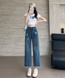 ダメージストレートデニムパンツ