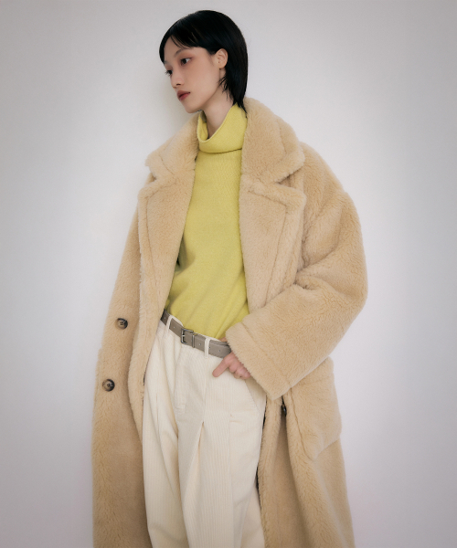 LEFTSEOUL（レフトソウル）の「テディベアオーバーサイズダブルロングウールコート[ライトベージュ]（チェスターコート・レディース・ライトベージュ・FREE）」の3枚目の写真