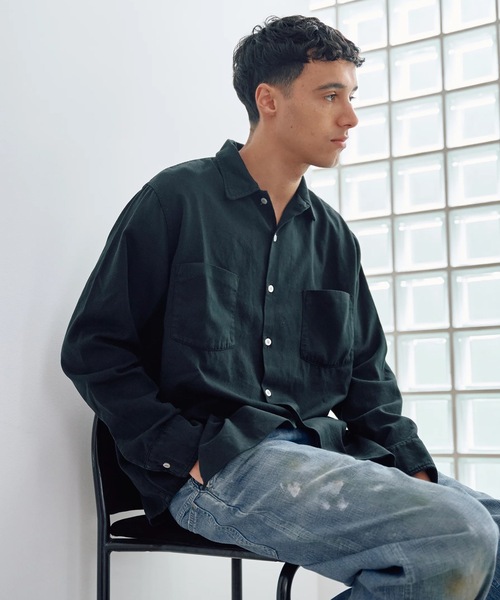 AUTHEN(オーセン)の「【AUTHEN】オーセン/ SILKNIZED TWILL REGULAR SHIRT(ユニセックス)(シャツ/ブラウス・メンズ・ブラック/オフホワイト/ブラウン/ブラック系その他・MEDIUM/LARGE/SMALL)」の1枚目の写真