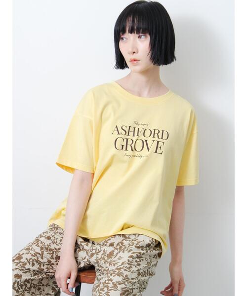 Samansa Mos2(サマンサ モスモス)の「◇【接触冷感】ロゴプリントTシャツ(Tシャツ/カットソー・レディース・オフホワイト/チャコールグレー/イエロー・F)」の1枚目の写真