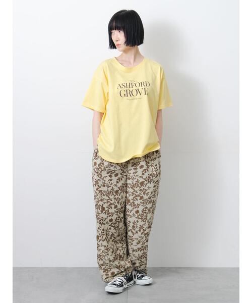 Samansa Mos2(サマンサ モスモス)の「◇【接触冷感】ロゴプリントTシャツ(Tシャツ/カットソー・レディース・オフホワイト/チャコールグレー/イエロー・F)」の5枚目の写真