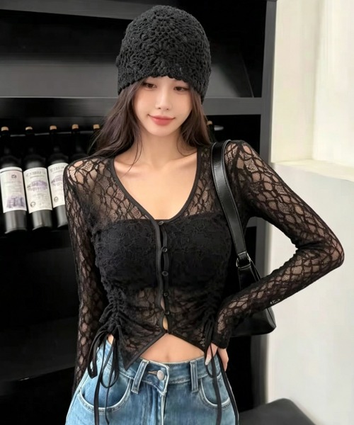 GEMEDA(ジェメダ)の「2点セット/サイドドローストレースカーディガン×キャミ(カーディガン/ボレロ・レディース・ホワイト/ブラック・M)」の13枚目の写真