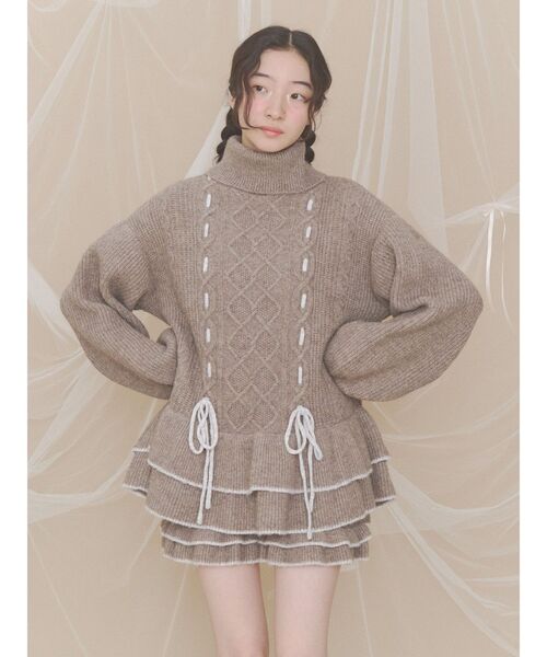 merry jenny(メリージェニー)の「レースアップチュニックニット(ニット/セーター・レディース・アイボリー/グレー/ブラウン・FREE)」の3枚目の写真