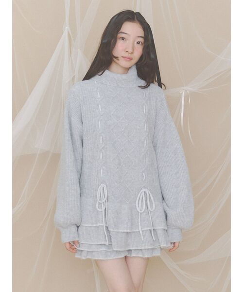 merry jenny(メリージェニー)の「レースアップチュニックニット(ニット/セーター・レディース・アイボリー/グレー/ブラウン・FREE)」の2枚目の写真
