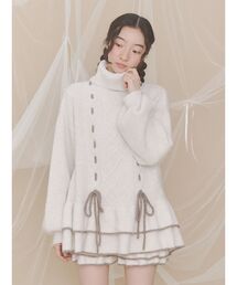 レースアップチュニックニット
