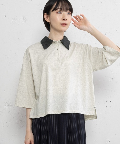 POU DOU DOU(プードゥドゥ)の「並びボタンポロトップス(Tシャツ/カットソー・レディース・レッド/オートミール/ダークグレー・3)」の1枚目の写真