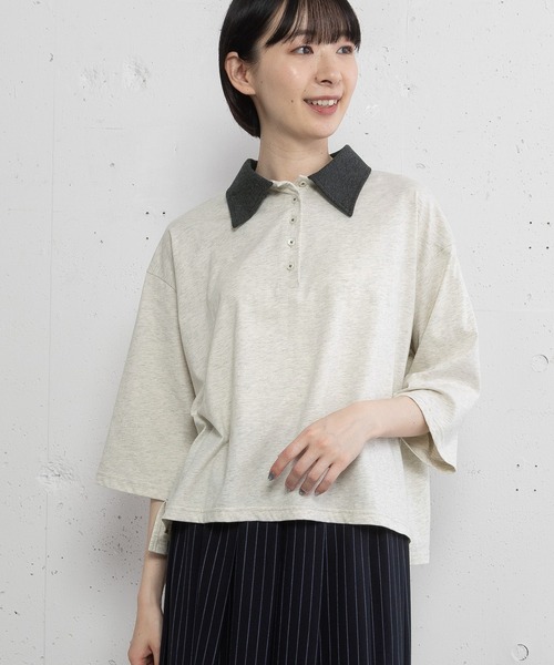 POU DOU DOU(プードゥドゥ)の「並びボタンポロトップス(Tシャツ/カットソー・レディース・レッド/オートミール/ダークグレー・3)」の14枚目の写真