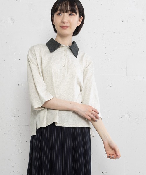 POU DOU DOU(プードゥドゥ)の「並びボタンポロトップス(Tシャツ/カットソー・レディース・レッド/オートミール/ダークグレー・3)」の15枚目の写真