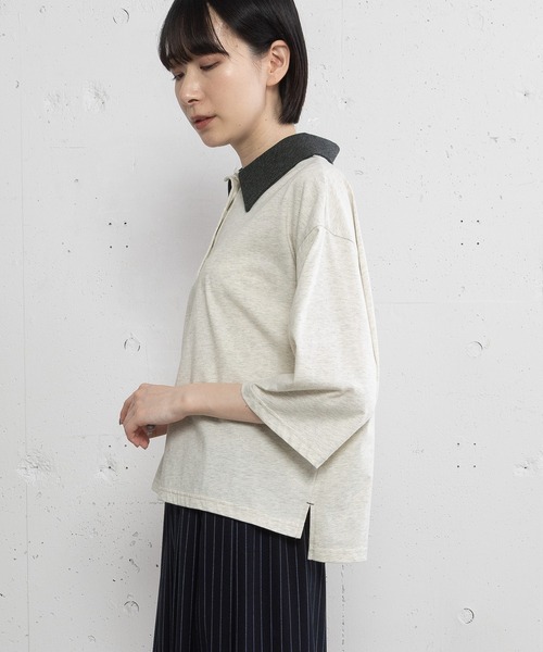 POU DOU DOU(プードゥドゥ)の「並びボタンポロトップス(Tシャツ/カットソー・レディース・レッド/オートミール/ダークグレー・3)」の17枚目の写真