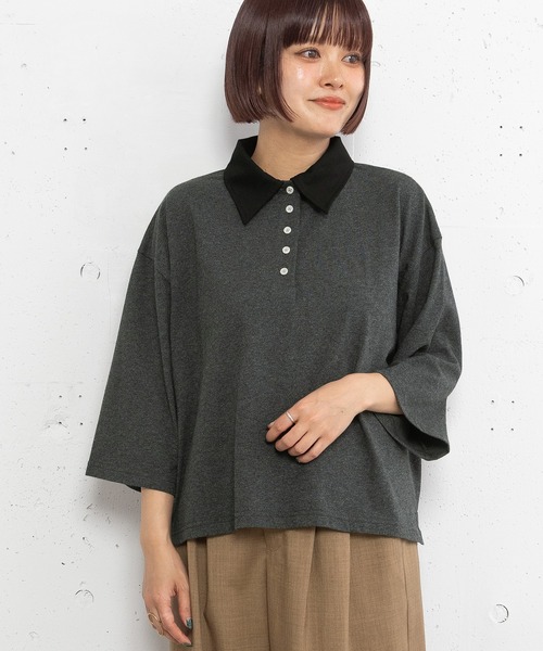 POU DOU DOU(プードゥドゥ)の「並びボタンポロトップス(Tシャツ/カットソー・レディース・レッド/オートミール/ダークグレー・3)」の12枚目の写真