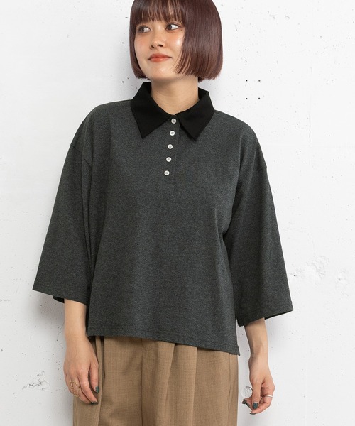POU DOU DOU(プードゥドゥ)の「並びボタンポロトップス(Tシャツ/カットソー・レディース・レッド/オートミール/ダークグレー・3)」の13枚目の写真