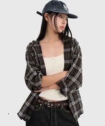 ワッシャー加工チェック柄フード付きシャツジャケット