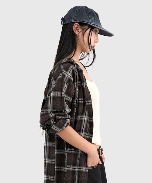 raucohouse(ラウコハウス)の「ワッシャー加工チェック柄フード付きシャツジャケット(シャツ/ブラウス・レディース・ブラウン・FREE)」の9枚目の写真
