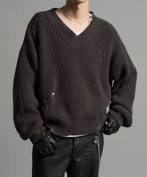 【LANDNESS/ランドネス】Distressed V-Neck Knit／ダメージVネックニット
