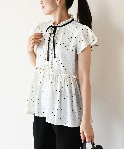 Neige（ネージュ）の「フレンチドットリボンペプラムブラウス（シャツ/ブラウス・レディース・アイボリー/ブラック・ONE SIZE）」の2枚目の写真
