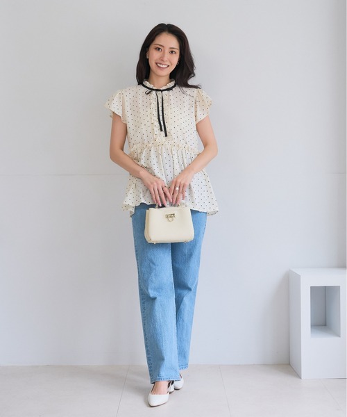 Neige（ネージュ）の「フレンチドットリボンペプラムブラウス（シャツ/ブラウス・レディース・アイボリー/ブラック・ONE SIZE）」の7枚目の写真