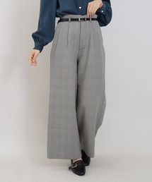 ベルト付きチェックタックパンツ
