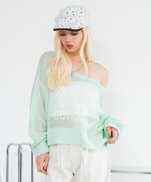 WEGO/【26年秋冬新作】モヘアタッチワンショルショートニット