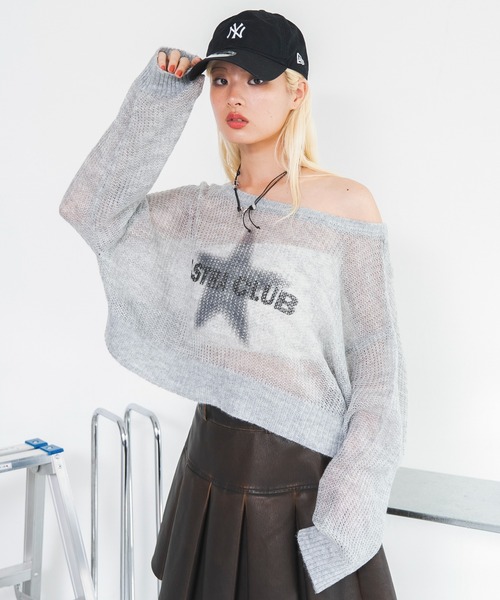 WEGO（ウィゴー）の「WEGO/【26年秋冬新作】モヘアタッチワンショルショートニット（ニット/セーター・レディース・グレー/ブラウン/ライトピンク/グリーン系その他・FREE）」の2枚目の写真